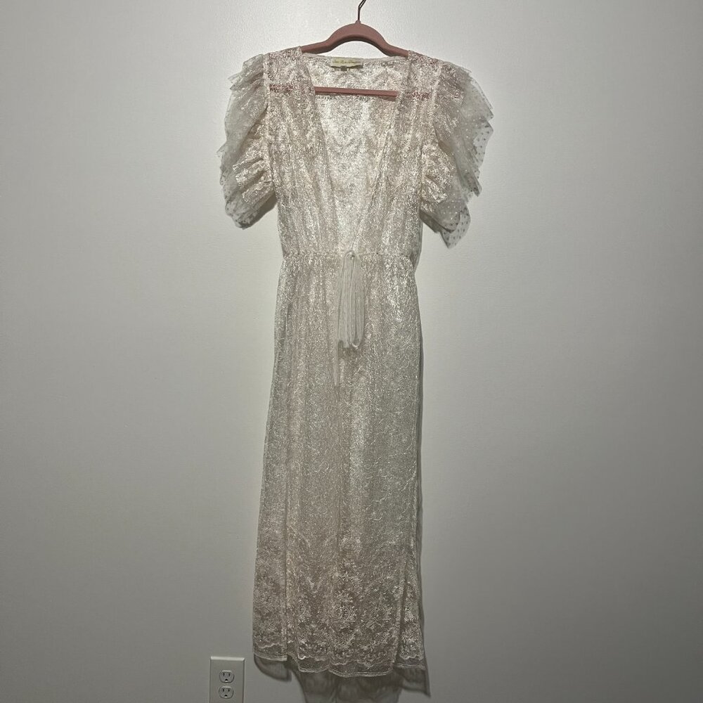 Womens Sheer Lace Negligee Peignoir Robe OS White Fairy Bridal Ethereal Angel - Picture 2 of 8